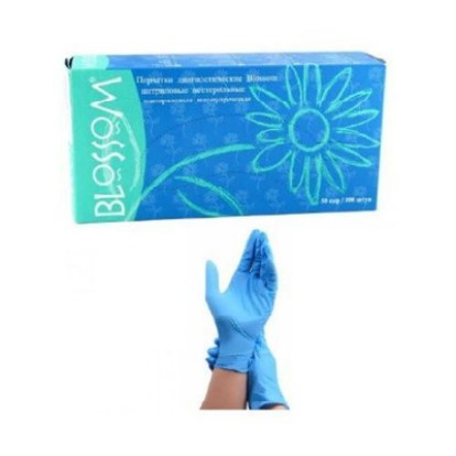 Перчатки Blossom нитриловые голубые, L текстурированные  (50пар)